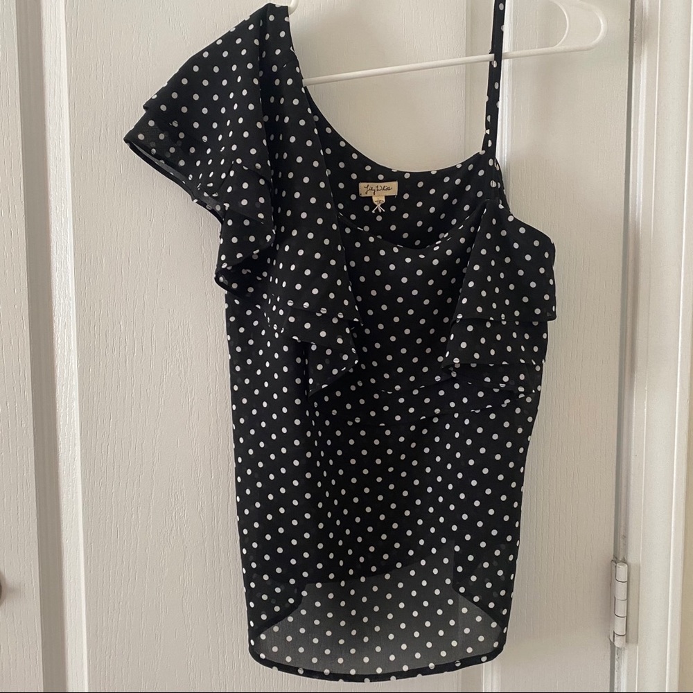Lily White off the shoulder polka dot blouse. SzL